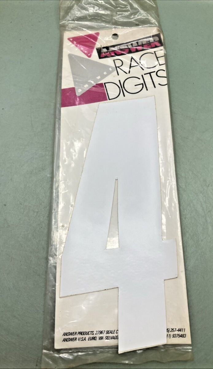 NEW ANSWER RACE DIGITS WHITE VINYL #4 DECAL 8"