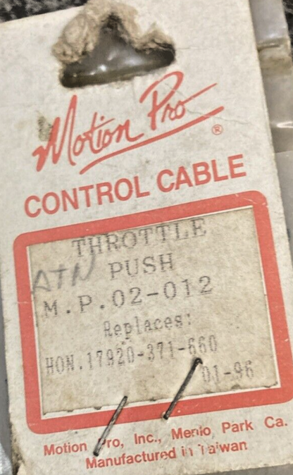 NEW MOTION PRO 02-012  PUSH THROTTLE CABLE, BLACK VINYL, HONDA 17920-371-660