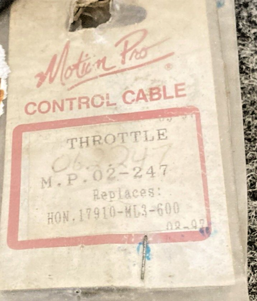 NEW MOTION PRO 02-247 BLACK VINYL THROTTLE CABLE, HONDA 93 CR500R, 17910-ML3-600