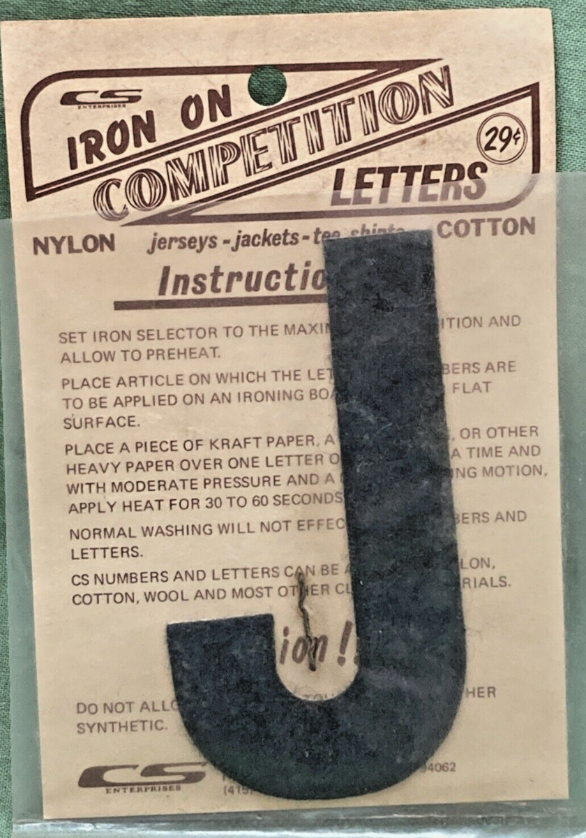QTY 5 NEW 3" BLACK IRON ON COMPETITION LETTER J
