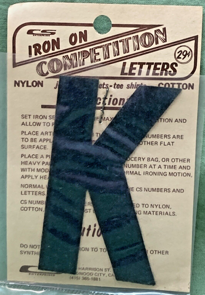 QTY 7 NEW 3" BLACK IRON ON COMPETITION LETTER K