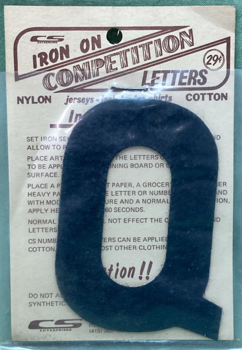 QTY 5 NEW 3" BLACK IRON ON COMPETITION LETTER Q