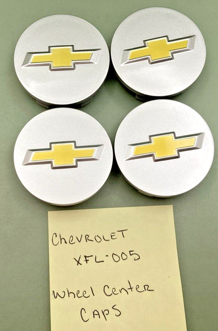 NEW CHEVROLET XFL-005 WHEEL CENTER CAPS 4 SILV/Gold ABS 2.25" 6 PRONG CHEV LOGO