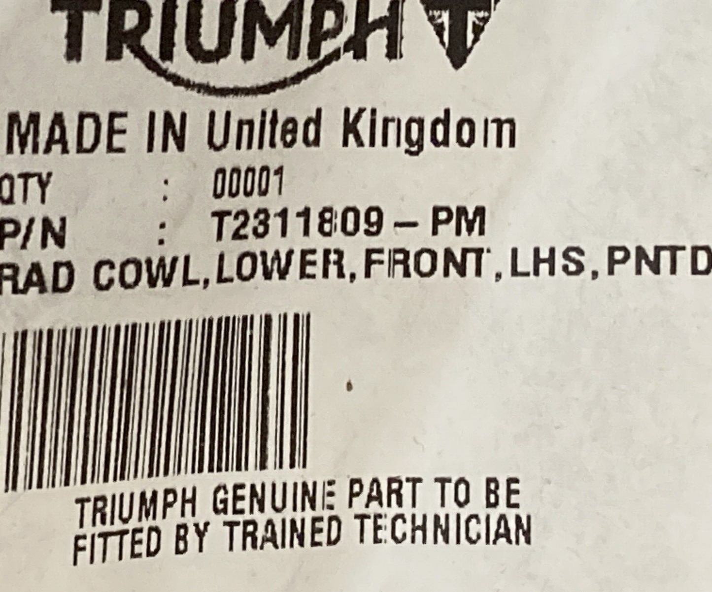 NEW GENUINE TRIUMPH T2311809-PM RAD COWL. LOWER.FRONT LHS