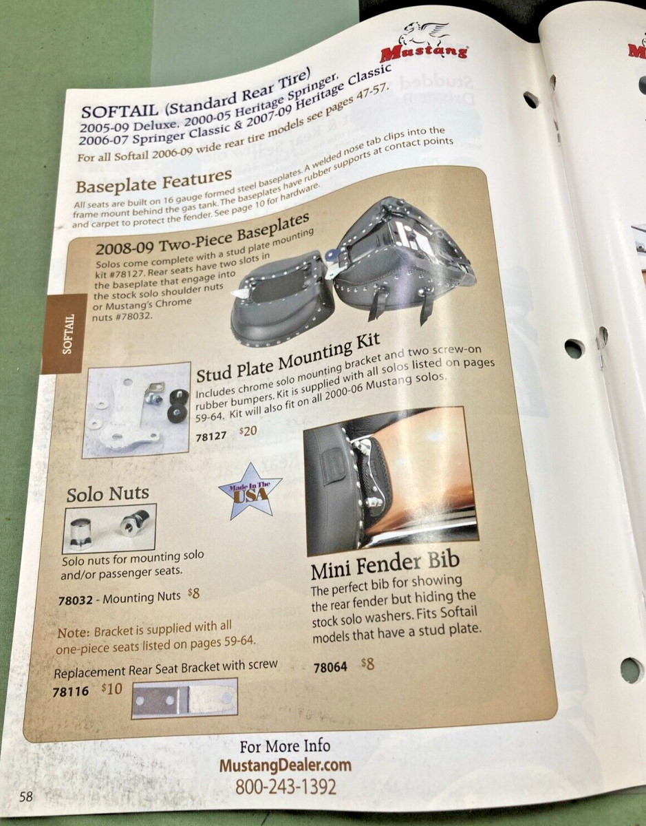 MUSTANG REPLACEMENT SEATS FOR HARLEY-DAVIDSON CATALOG 2009