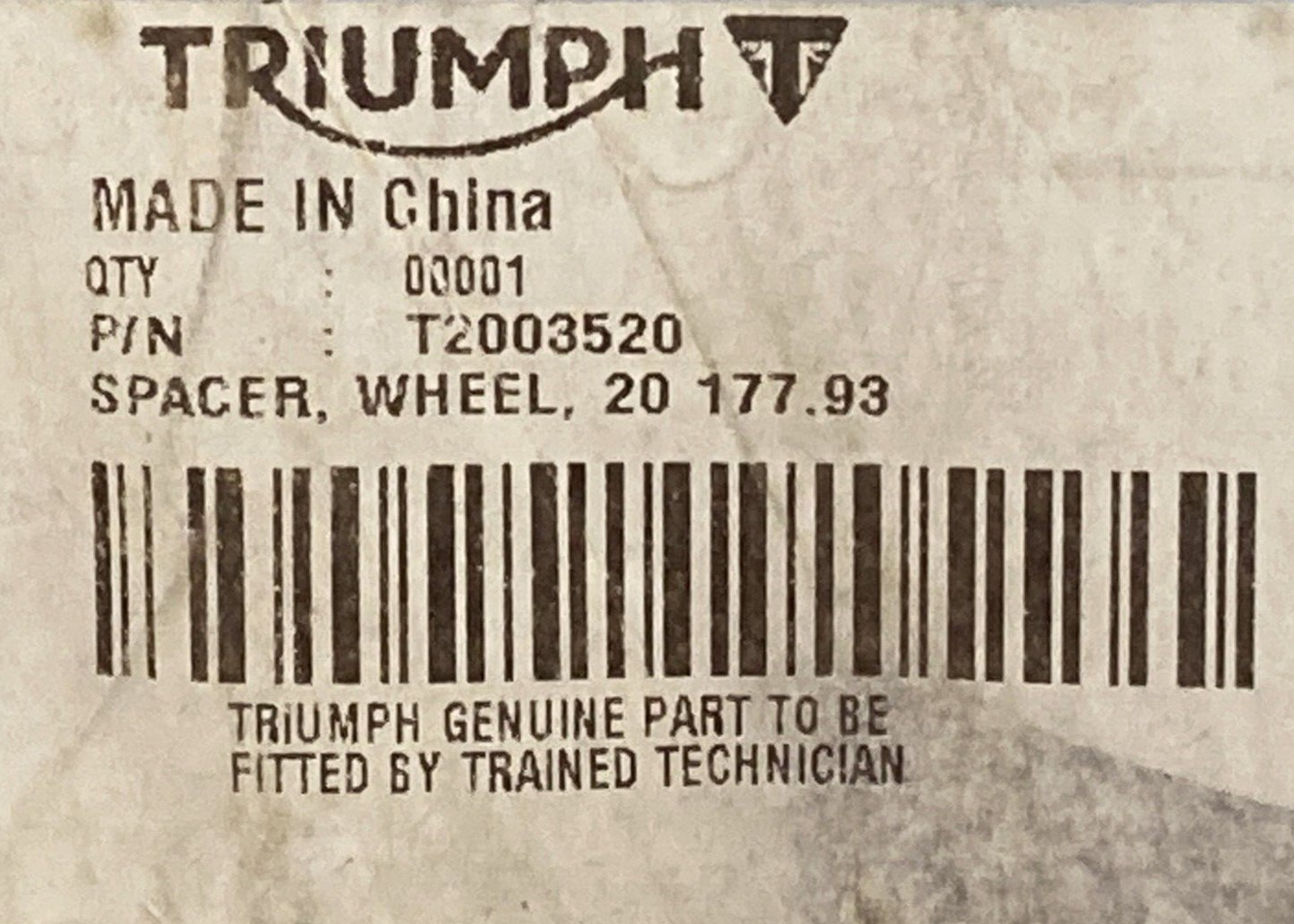 NEW GENUINE TRIUMPH T2003520 Spacer, Wheel, 20 177.93