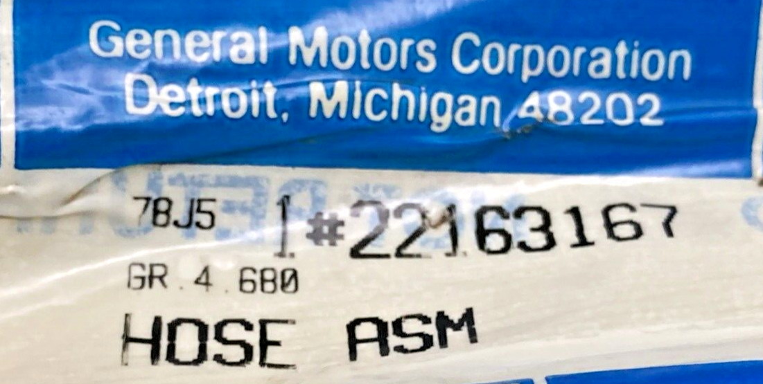 NEW GENUINE GM 22163167 HOSE ASM, REAR BRAKE, 1989-1996 GM