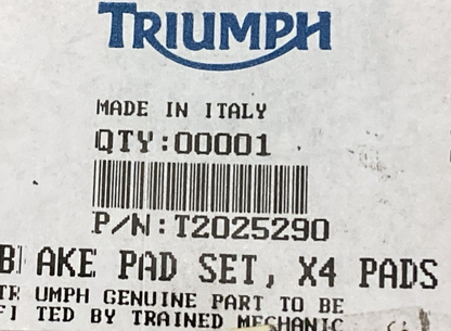 NEW GENUINE TRIUMPH T2025290 Brake Pad Set, X 4 Pads
