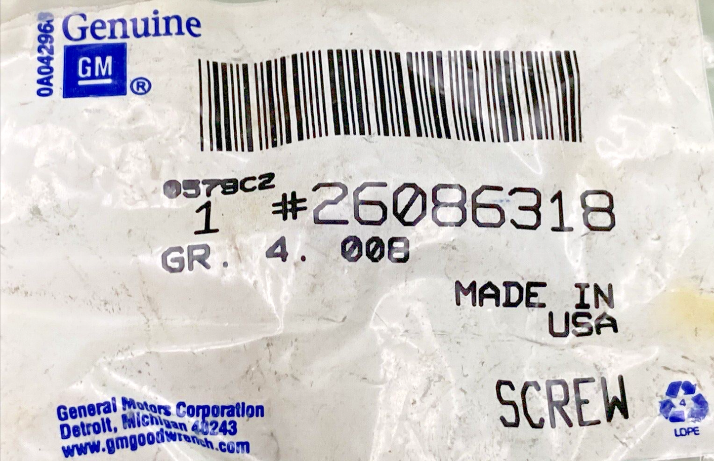 NEW GENUINE GM 26086318 MULTI-PURPOSE BOLT, M6x1x13