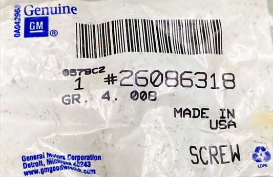 NEW GENUINE GM 26086318 MULTI-PURPOSE BOLT, M6x1x13