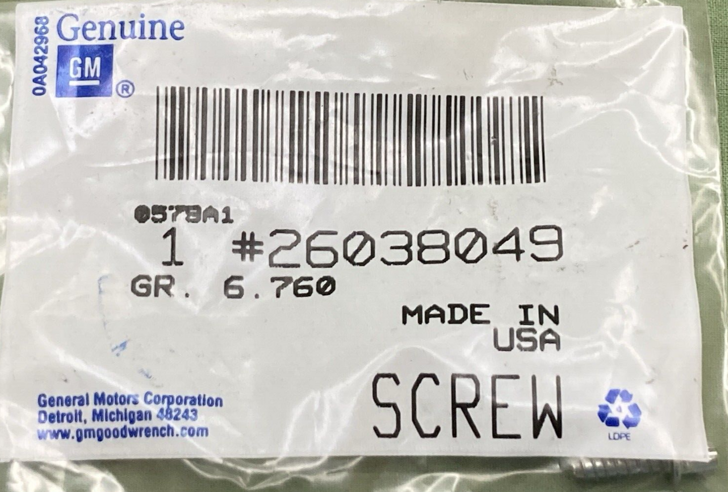 NEW GENUINE GM 26038049 Bolt Screw Ignition Switch