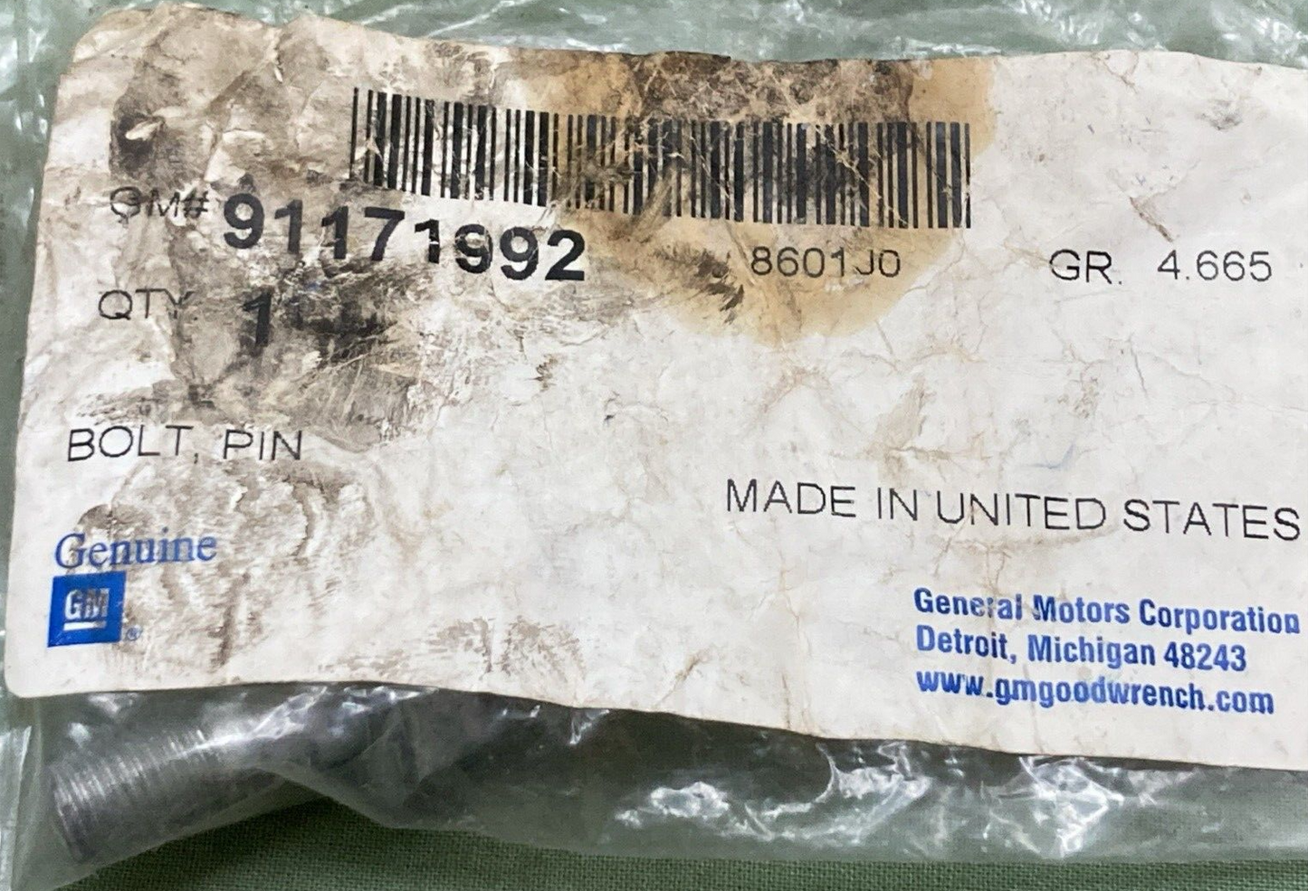 NEW GENUINE GM 91171992 Bolt Pin Front Brake Caliper