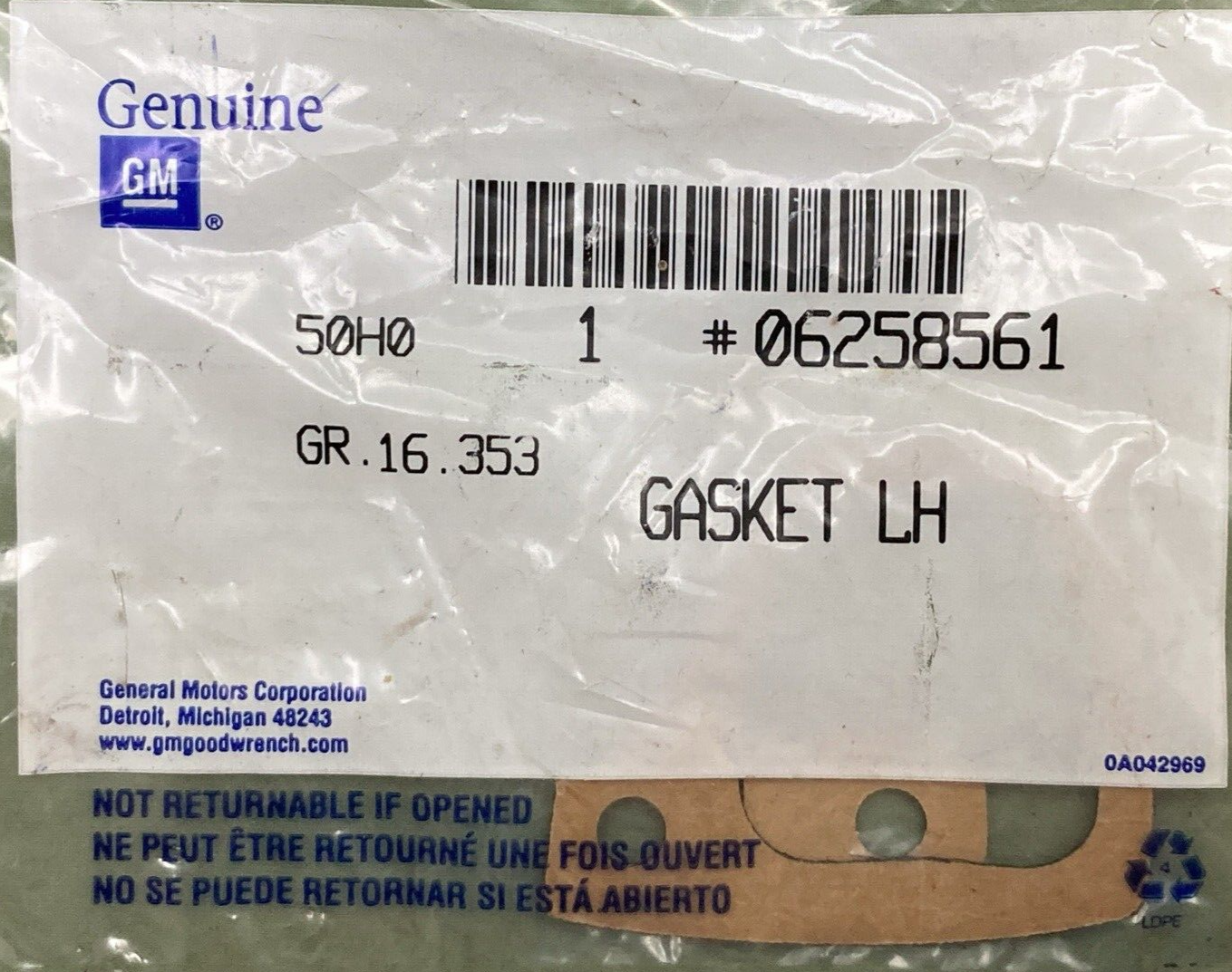 NEW GENUINE GM 06258561 Gasket Unit Side Front Door Outside Handle
