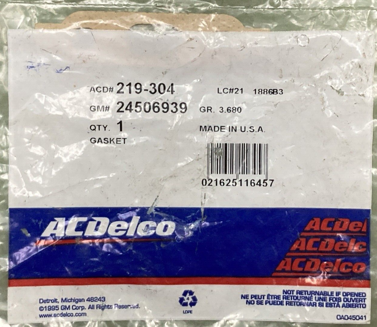 NEW GENUINE ACDELCO 219-304 Gasket EGR Valve REPLACES GM 24506939