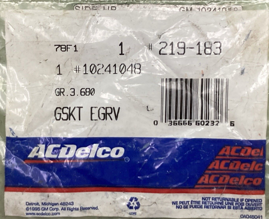 NEW GENUINE ACDELCO 219-183 Gasket EGR Valve Pipe GM 10241048