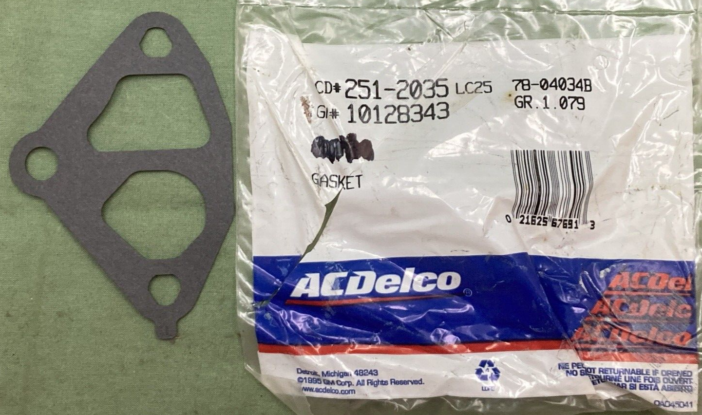 QTY 2 NEW GENUINE ACDELCO 251-2035 Gasket Water Pump GM 10128343
