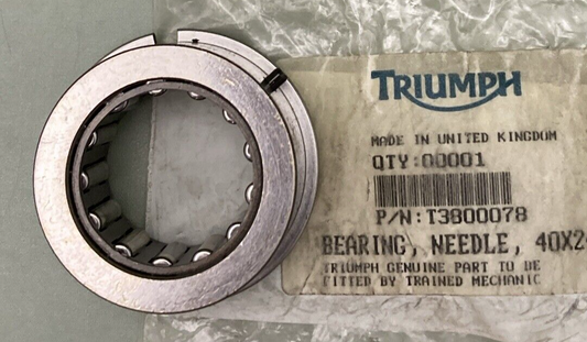NEW GENUINE TRIUMPH T38000078 BEARING,NEEDLE, 40X24X20