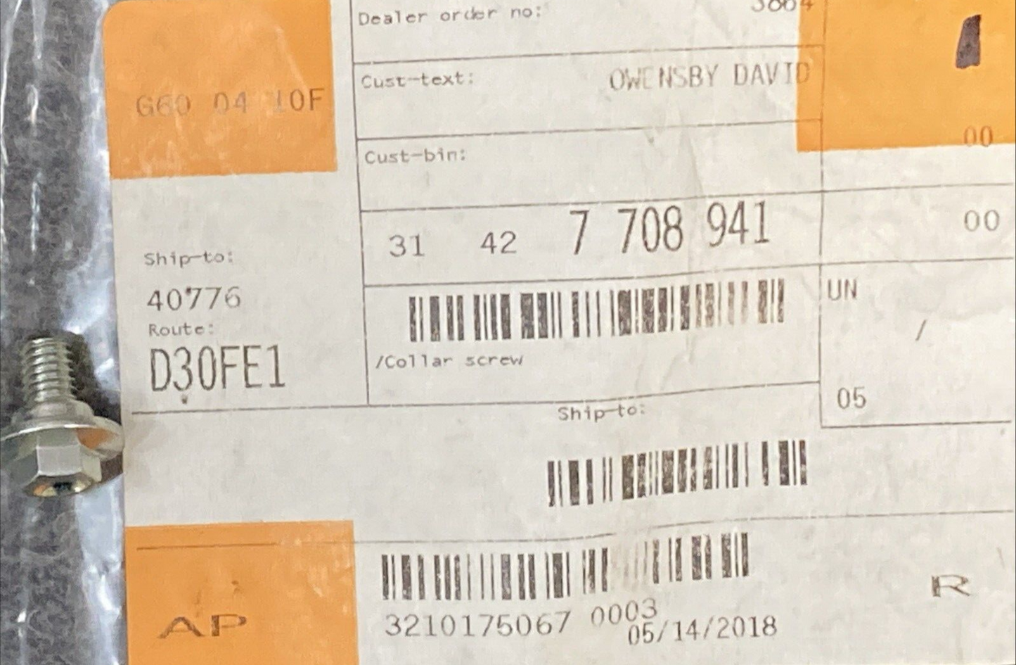 NEW GENUINE BMW 31 42 7 708 941  Collar screw  31427708941