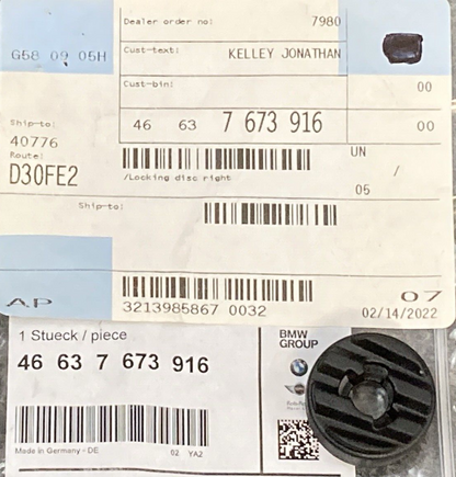 NEW GENUINE BMW 46 63 7 673 916  Locking disc right  46637673916