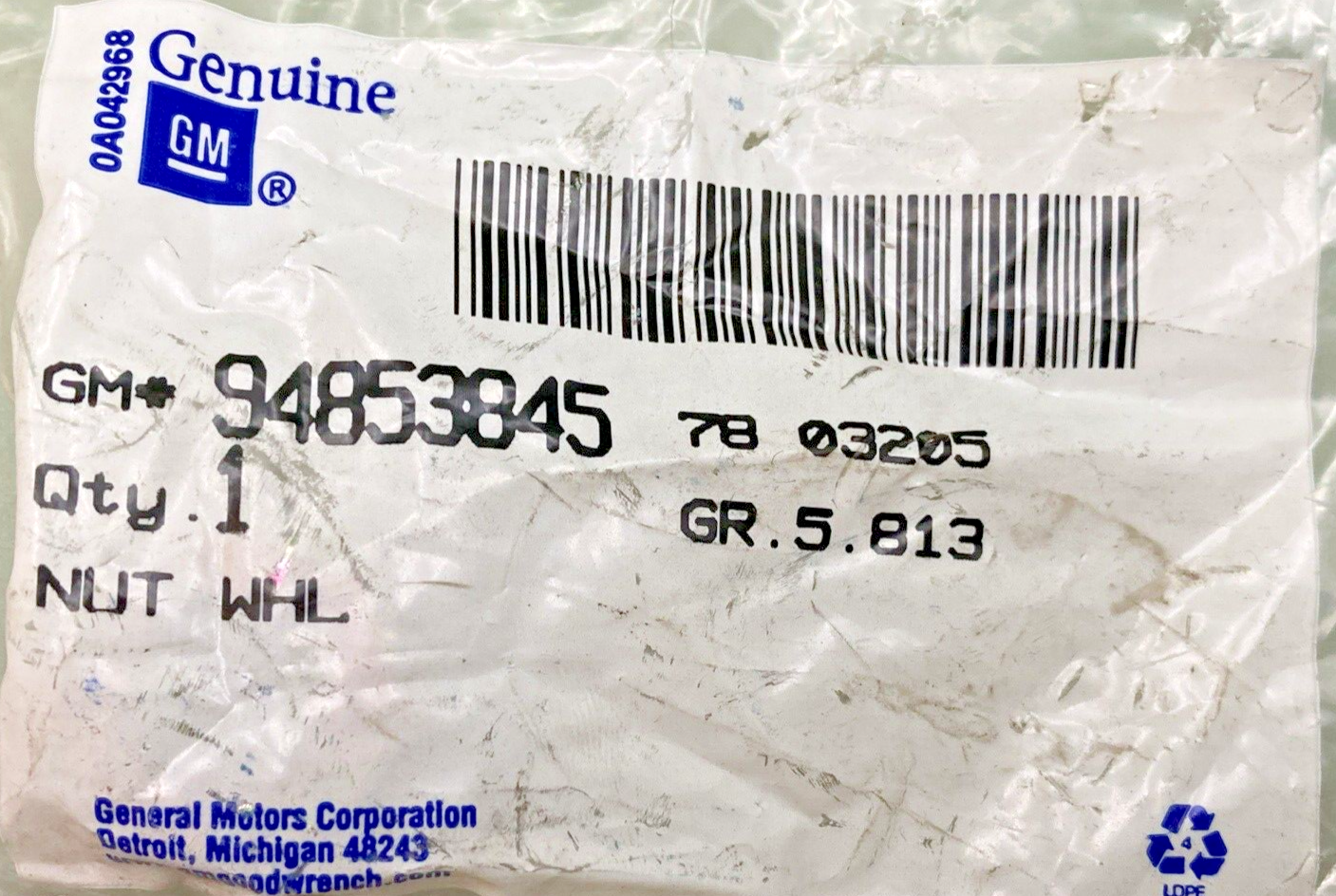 NEW GENUINE GM 94853845 WHEEL NUT, 1985-2002 GM