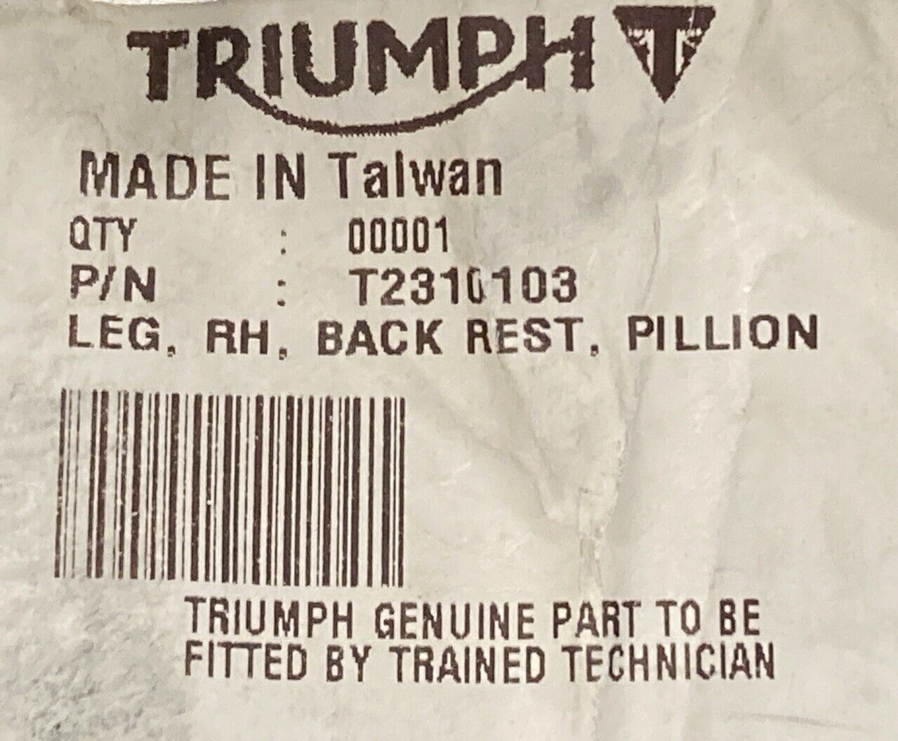 NEW GENUINE TRIUMPH T2310103 Leg, Rh, Pillion Backrest