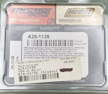 NEW GENUINE MOOSE RACING A25-1139 Wheel Bearing Kit