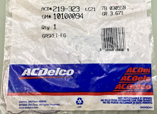 NEW GENUINE ACDELCO 10100094 GASKET, EGR VALVE, 1988-1995 GM