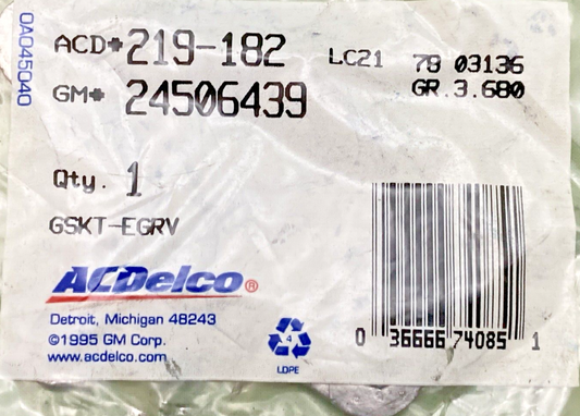 NEW GENUINE ACDELCO 24506439 EGR VALVE GASKET, 1996-1999 GM