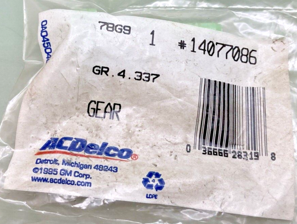 NEW GENUINE ACDELCO 14077086 GEAR, SPEEDOMETER DRIVEN 1983-1990 GM 14077086