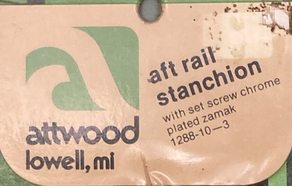 NEW GENUINE ATTWOOD 1288-10-3 AFT RAIL STANCHION CHROME W/ SET SCREW