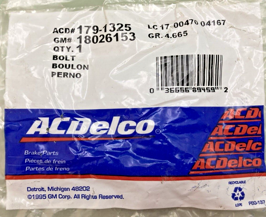 NEW GENUINE ACDELCO 179-1325 BOLT, FRONT BRAKE CALIPER GUIDE PINION GM 18026153