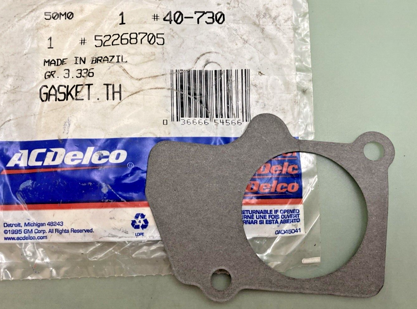 NEW GENUINE ACDELCO 40-730 GASKET, THROTTLE BODY, 92-94 Pontiac Sun GM 52268705