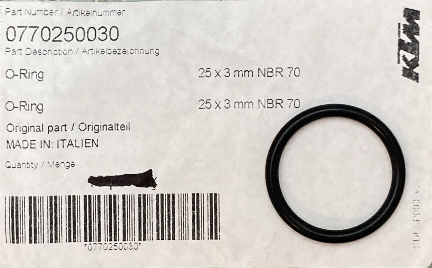 QTY 2 NEW GENUINE KTM 0770250030 O-RING 25,00X3,00 Nbr 70