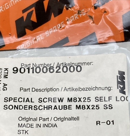 NEW GENUINE KTM 90110062000 Special Screw M8X25 Self Lock
