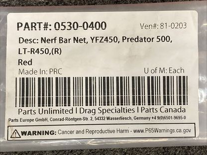 NEW REPLACES PARTS UNLIMITED 0530-0400 EZ-Fit Nerf Bar NET SET RED