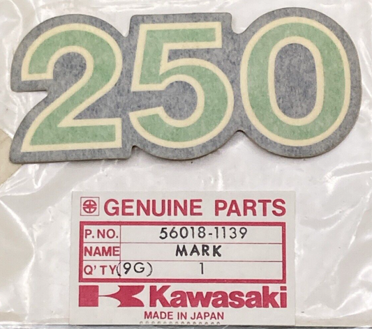 NEW GENUINE KAWASAKI 56018-1139 MARK DECAL "250" GREEN BLACK