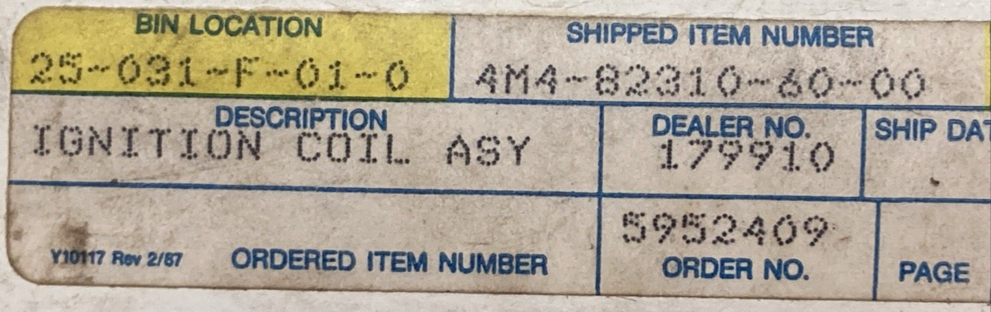 NEW GENUINE YAMAHA 4M4-82310-60 IGNITION COIL ASSEMBLY