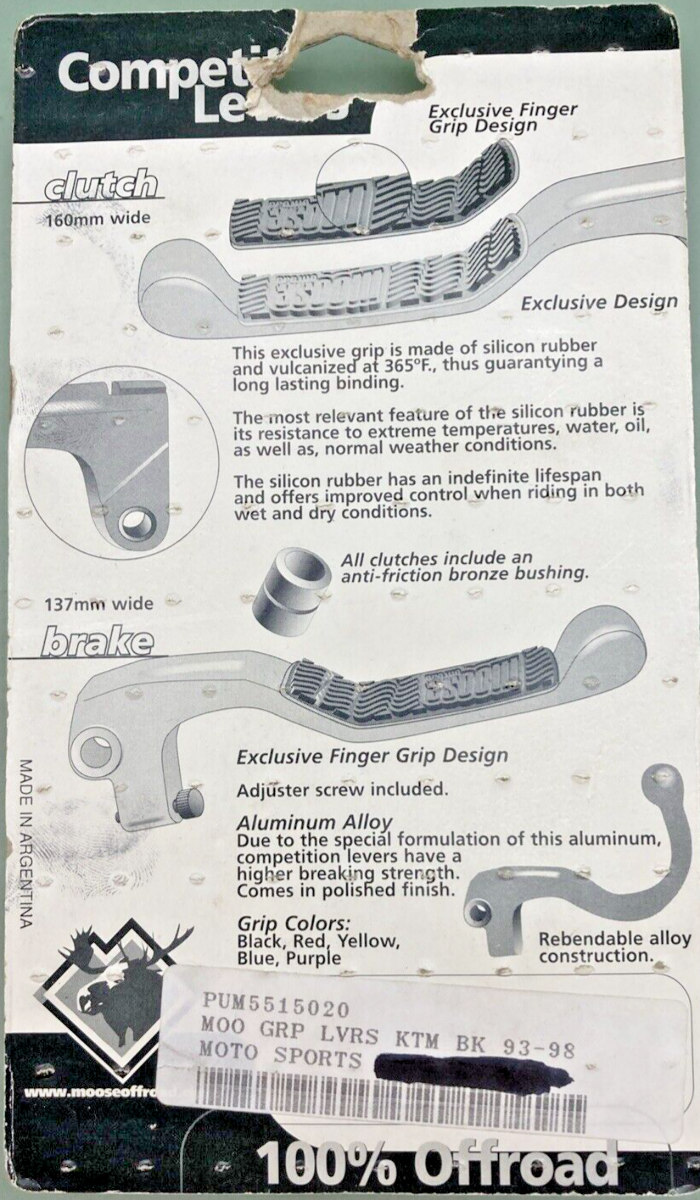 NEW GENUINE MOOSE RACING M551-50-20 COMPETITION LEVER SET W/BLACK GRIP 93/98