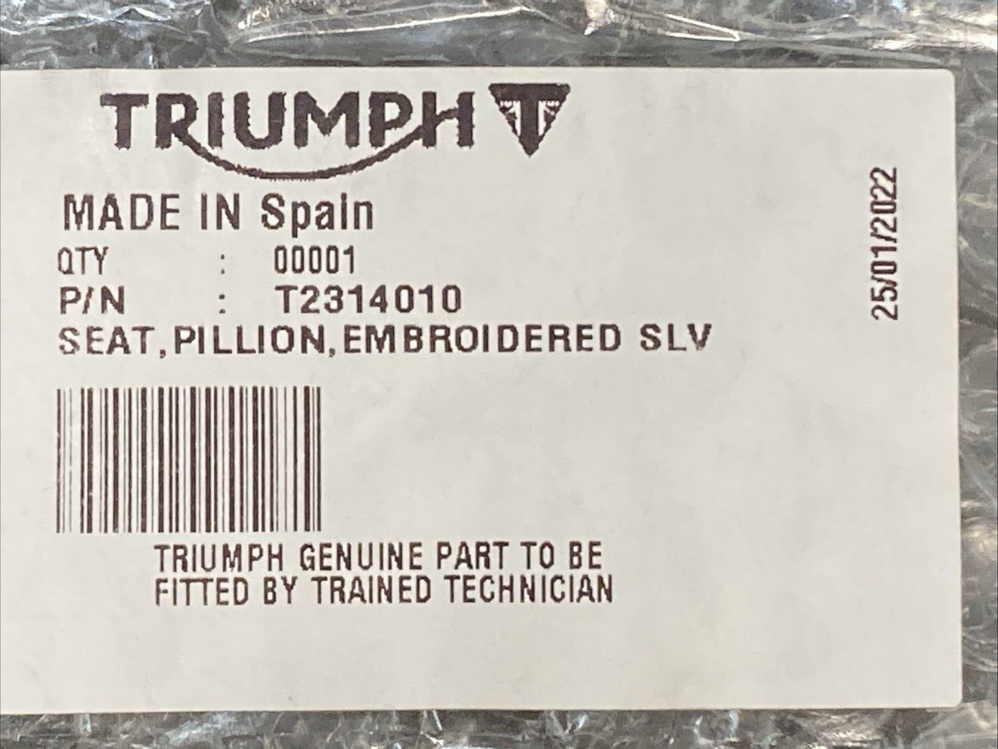 NEW GENUINE TRIUMPH T2314010 Seat, Pillion, Embroidered Silver