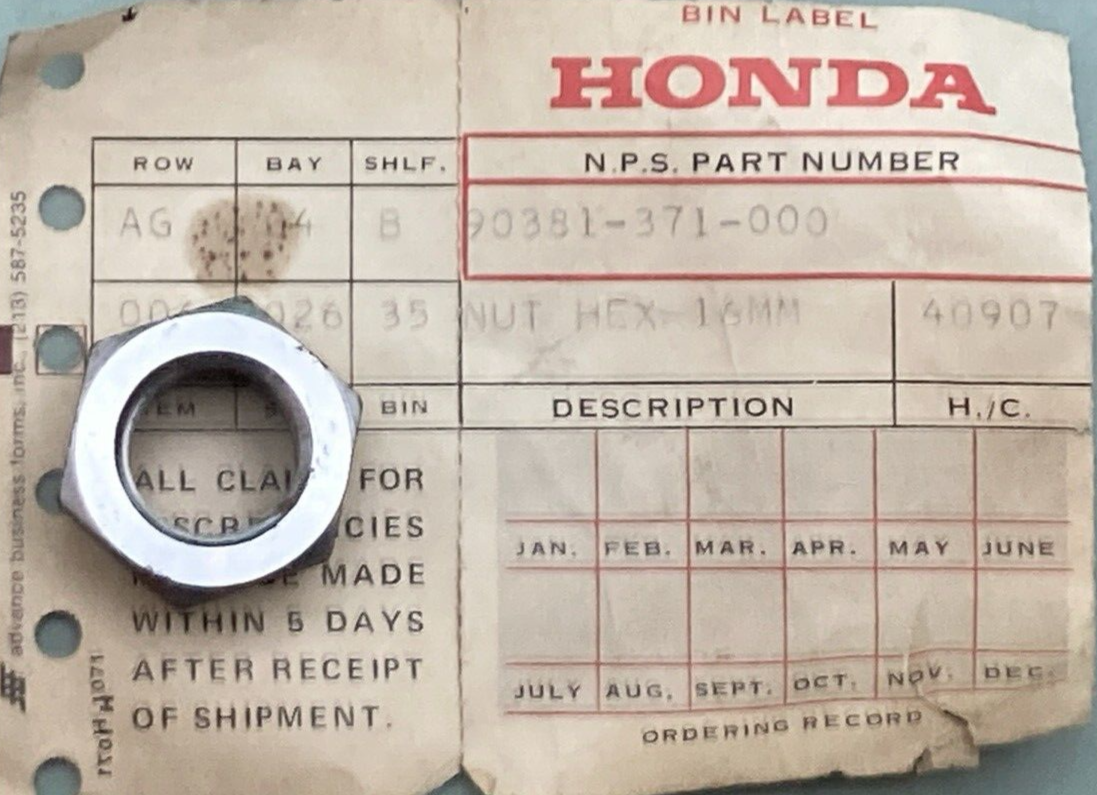 NEW GENUINE HONDA 90381-371-000 NUT HEX 16mm
