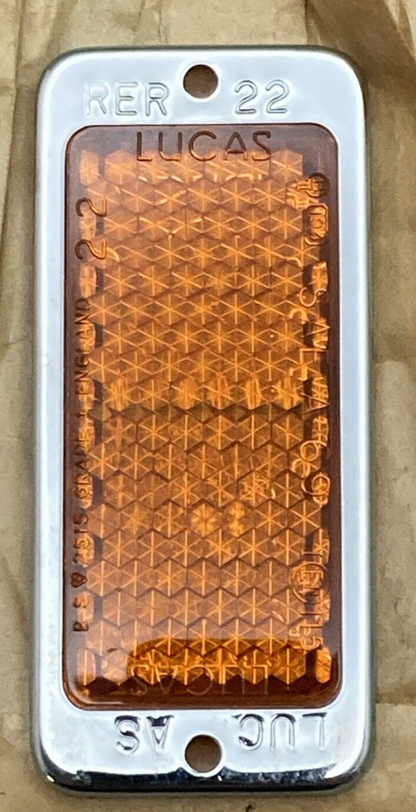 NEW GENUINE LUCAS RER22 REFLECTOR AMBER HOUSING BRACKET CHROME