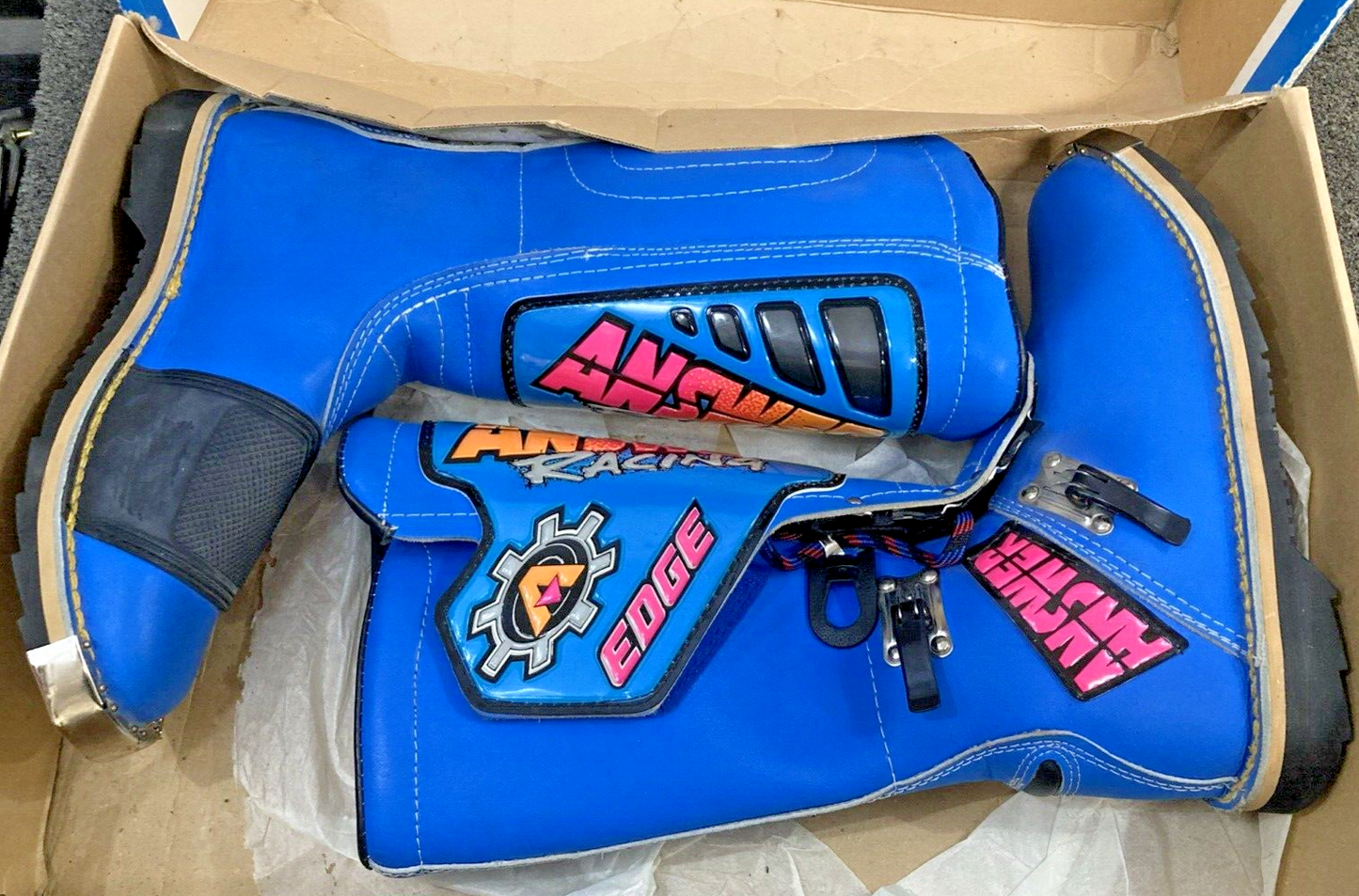 NEW GENUINE ANSWER EDGE RACING BOOTS BLUE, MEN SIZE 8