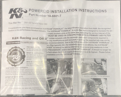 NEW GENUINE K&N YA-6601-T Powerlid Airbox Cover