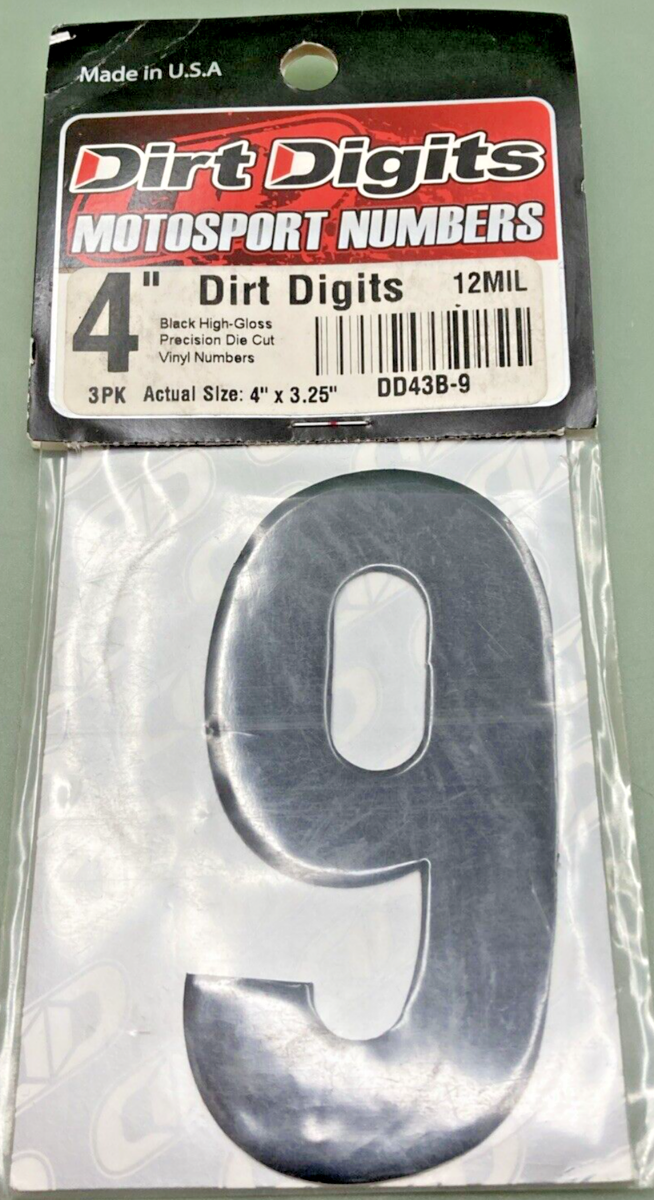 NEW GENUINE DIRT DIGITS DD43B-9 MOTOSPORT (9) NUMBER 3PK 4''X3.25