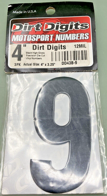 NEW GENUINE DIRT DIGITS DD43B-9 MOTOSPORT (9) NUMBER 3PK 4''X3.25