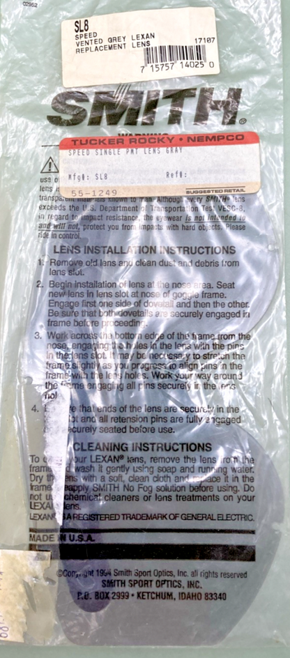 NEW GENUINE SMITH SL8 SPEED VENTED GREY LEXAN REPLACEMENT LEN