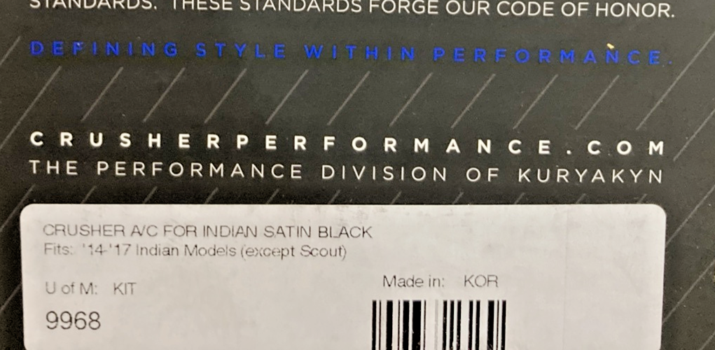 NEW GENUINE CRUSHER 9968 AIR CLEANER SATIN BLACK, INDIAN 14'-17', 415579