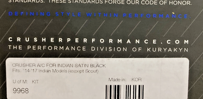 NEW GENUINE CRUSHER 9968 AIR CLEANER SATIN BLACK, INDIAN 14'-17', 415579