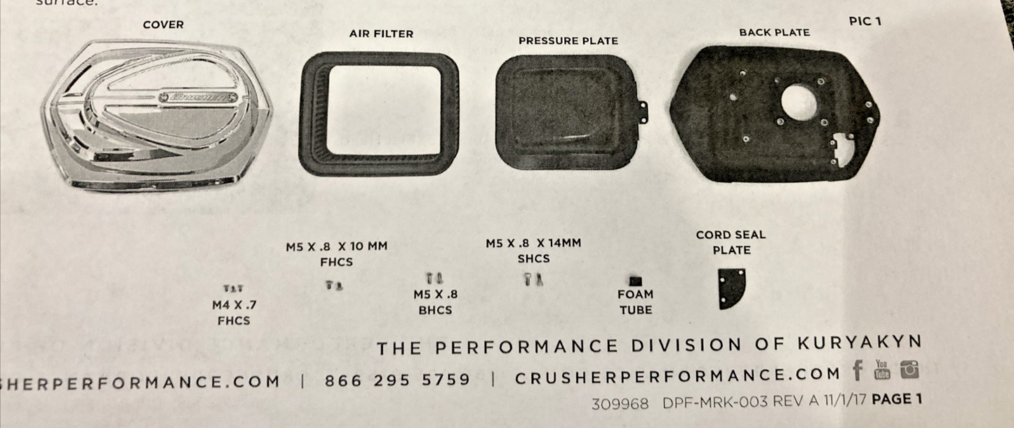 NEW GENUINE CRUSHER 9968 AIR CLEANER SATIN BLACK, INDIAN 14'-17', 415579