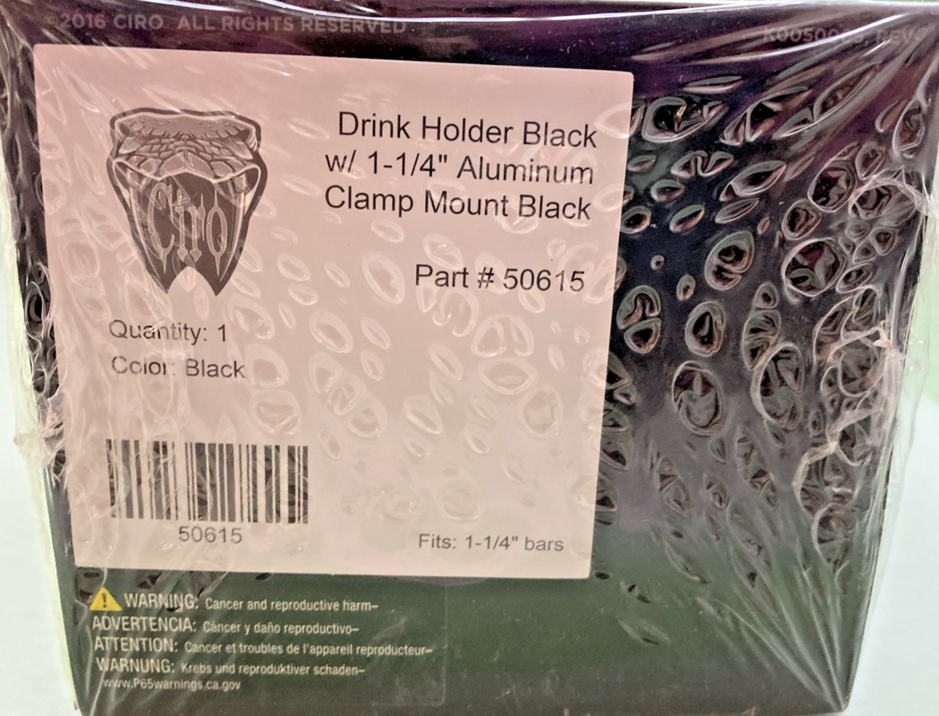 NEW GENUINE CIRO 50615 DRINK HOLDER BLK W/1-1/4'' ALUM BLK CLAMP MOUNT 0636-0086